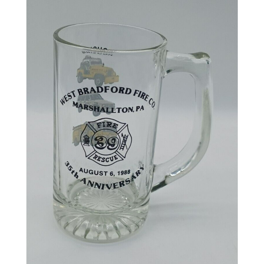 1988 Glass Mug West Bradford Fire Co Marshallton Pa Rescue 39 35th Anniversary